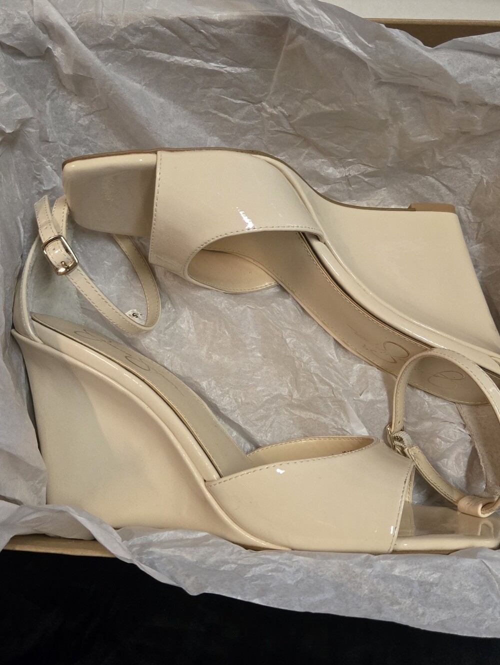 Jessica Simpson Blush Patent Wedge Sandals with Ankle Strap - Picture 7 of 8